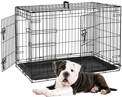 Bisky Klatka kennelowa metalowa dla psa i kota M 60x45x53 cm, składana, 2 pary drzwi – czarna