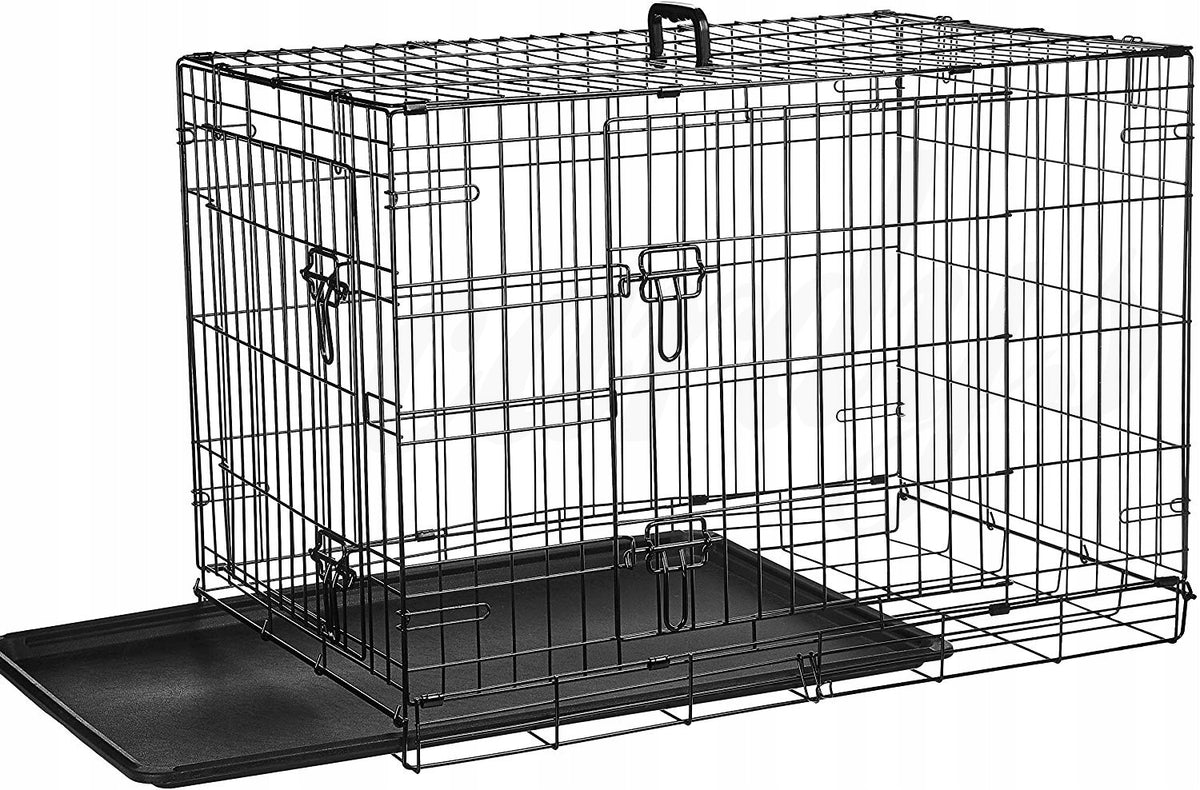 Klatka kennelowa dla psa i kota XL 91x62x70 cm, składana, stalowa, 2 drzwi – czarna