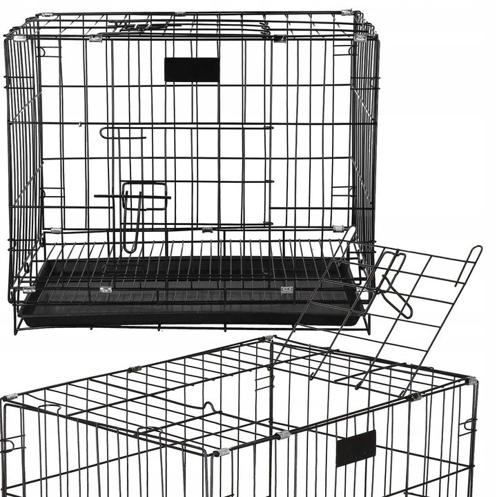 Klatka składana metalowa dla psa, kota i królika 85x60x70 cm z 2 drzwiczkami – czarna