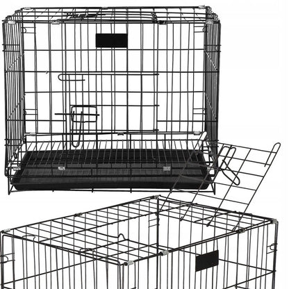 Klatka składana metalowa dla psa, kota i królika 85x60x70 cm z 2 drzwiczkami – czarna