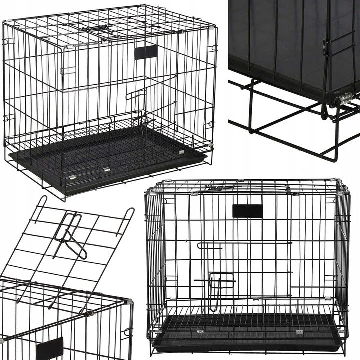 Klatka składana metalowa dla psa, kota i królika 85x60x70 cm z 2 drzwiczkami – czarna