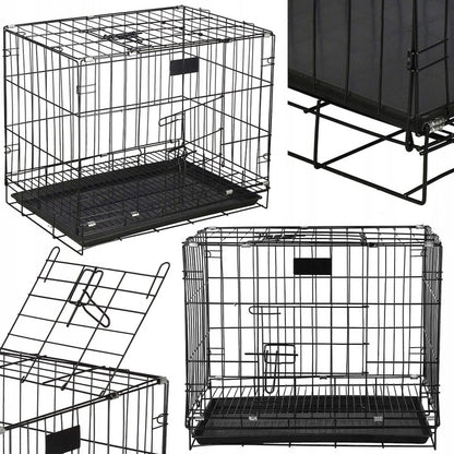 Klatka składana metalowa dla psa, kota i królika 85x60x70 cm z 2 drzwiczkami – czarna