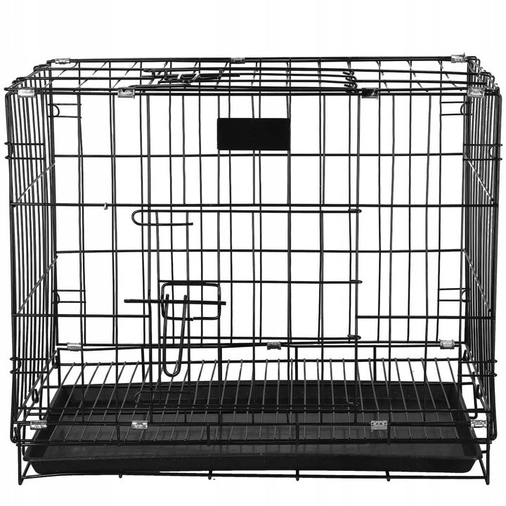 Klatka składana metalowa dla psa, kota i królika 85x60x70 cm z 2 drzwiczkami – czarna