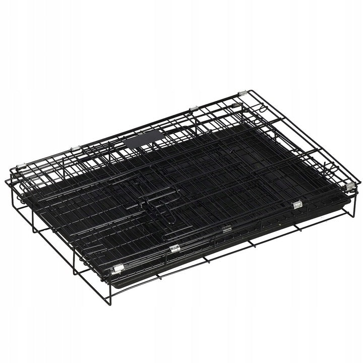 Klatka składana metalowa dla psa, kota i królika 85x60x70 cm z 2 drzwiczkami – czarna