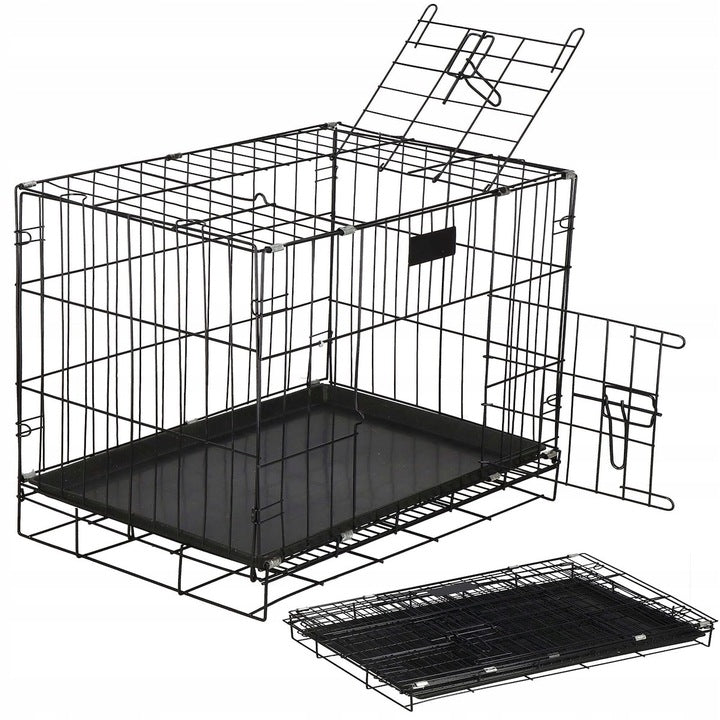 Klatka składana metalowa dla psa, kota i królika 85x60x70 cm z 2 drzwiczkami – czarna