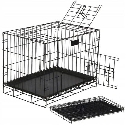 Klatka składana metalowa dla psa, kota i królika 85x60x70 cm z 2 drzwiczkami – czarna