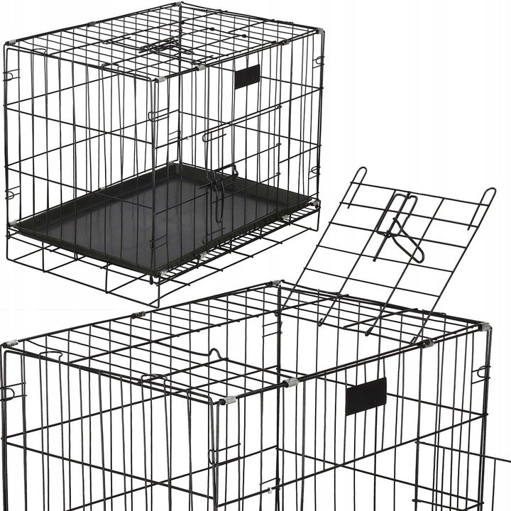Klatka składana metalowa dla psa, kota i królika 85x60x70 cm z 2 drzwiczkami – czarna