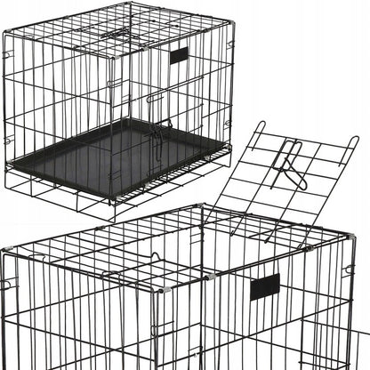 Klatka składana metalowa dla psa, kota i królika 85x60x70 cm z 2 drzwiczkami – czarna