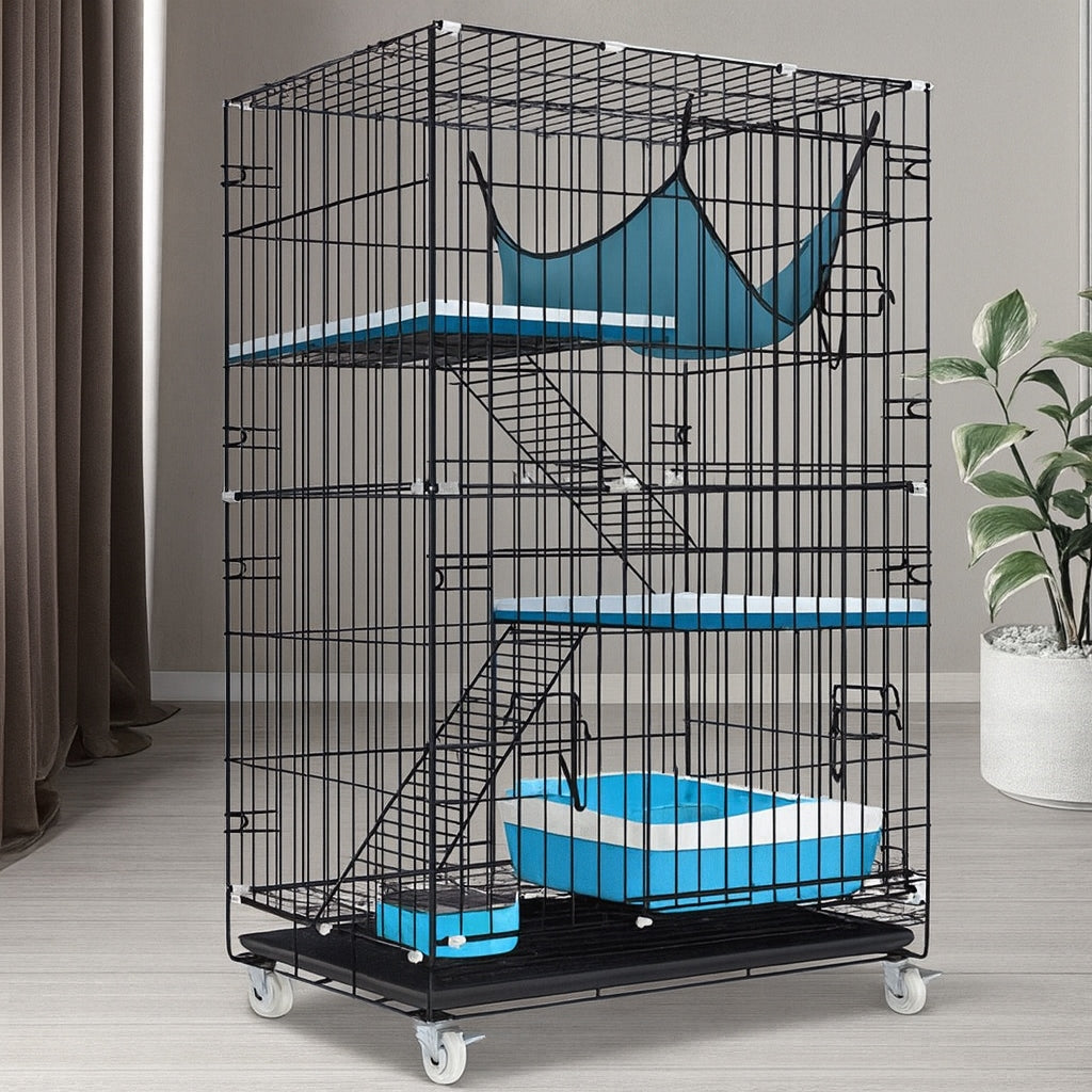 Perfectlife Klatka dla gryzoni trzypiętrowa 60x40x100 cm z wysuwaną tacą i kółkami – czarna