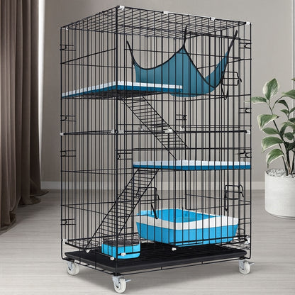 Perfectlife Klatka dla gryzoni trzypiętrowa 60x40x100 cm z wysuwaną tacą i kółkami – czarna
