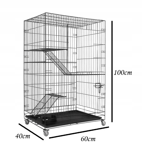 Perfectlife Klatka dla gryzoni trzypiętrowa 60x40x100 cm z wysuwaną tacą i kółkami – czarna