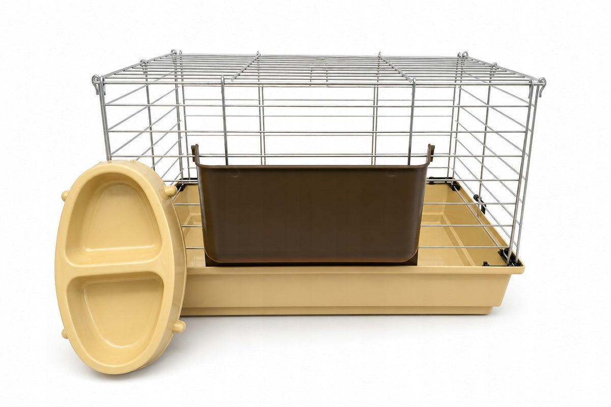 Agro Zoo Klatka dla królika i świnki morskiej 50 cm składana z kuwetą – beżowo-czarna
