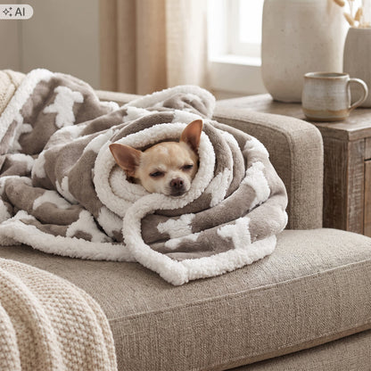 Dogguru Koc dla psa i kota 100 x 75 cm dwustronny, futerko i sherpa, rozmiar M – beżowy