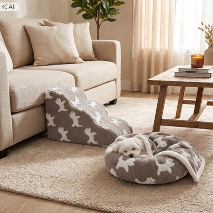 Dogguru Koc dla psa i kota 100 x 75 cm dwustronny, futerko i sherpa, rozmiar M – beżowy