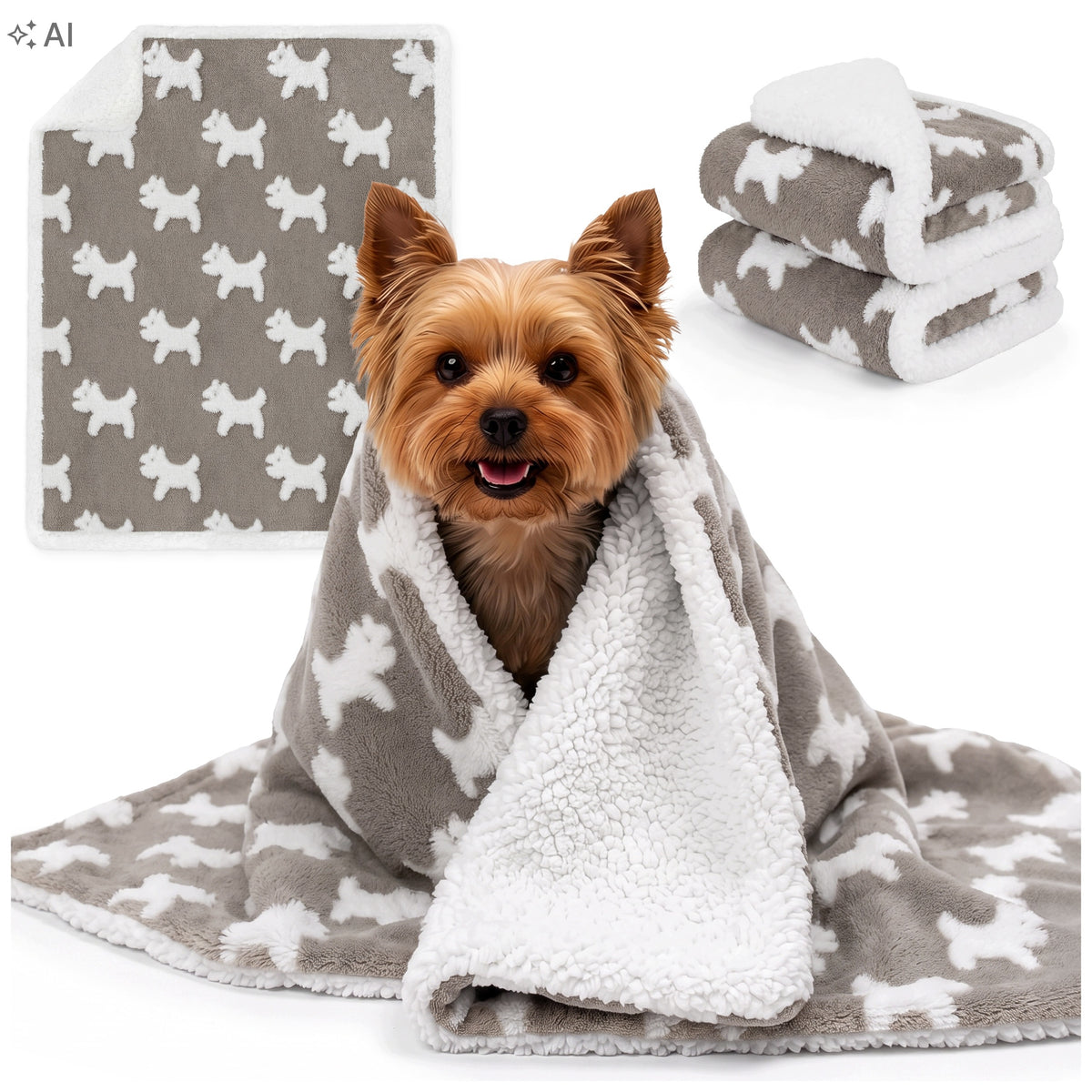 Dogguru Koc dla psa i kota 100 x 75 cm dwustronny, futerko i sherpa, rozmiar M – beżowy