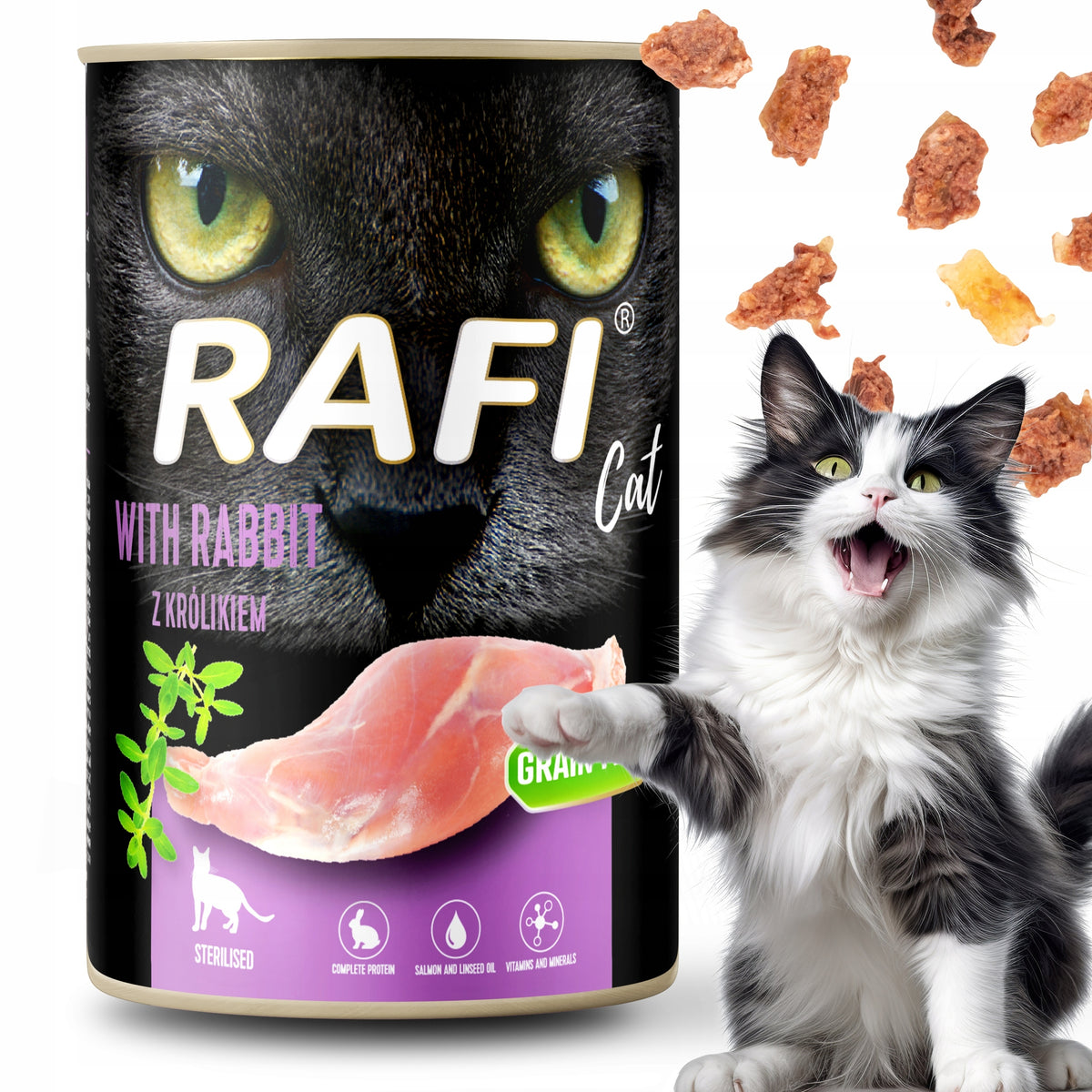 Rafi Mokra karma dla kota bezzbożowa 16 x 400 g w puszkach – mix smaków