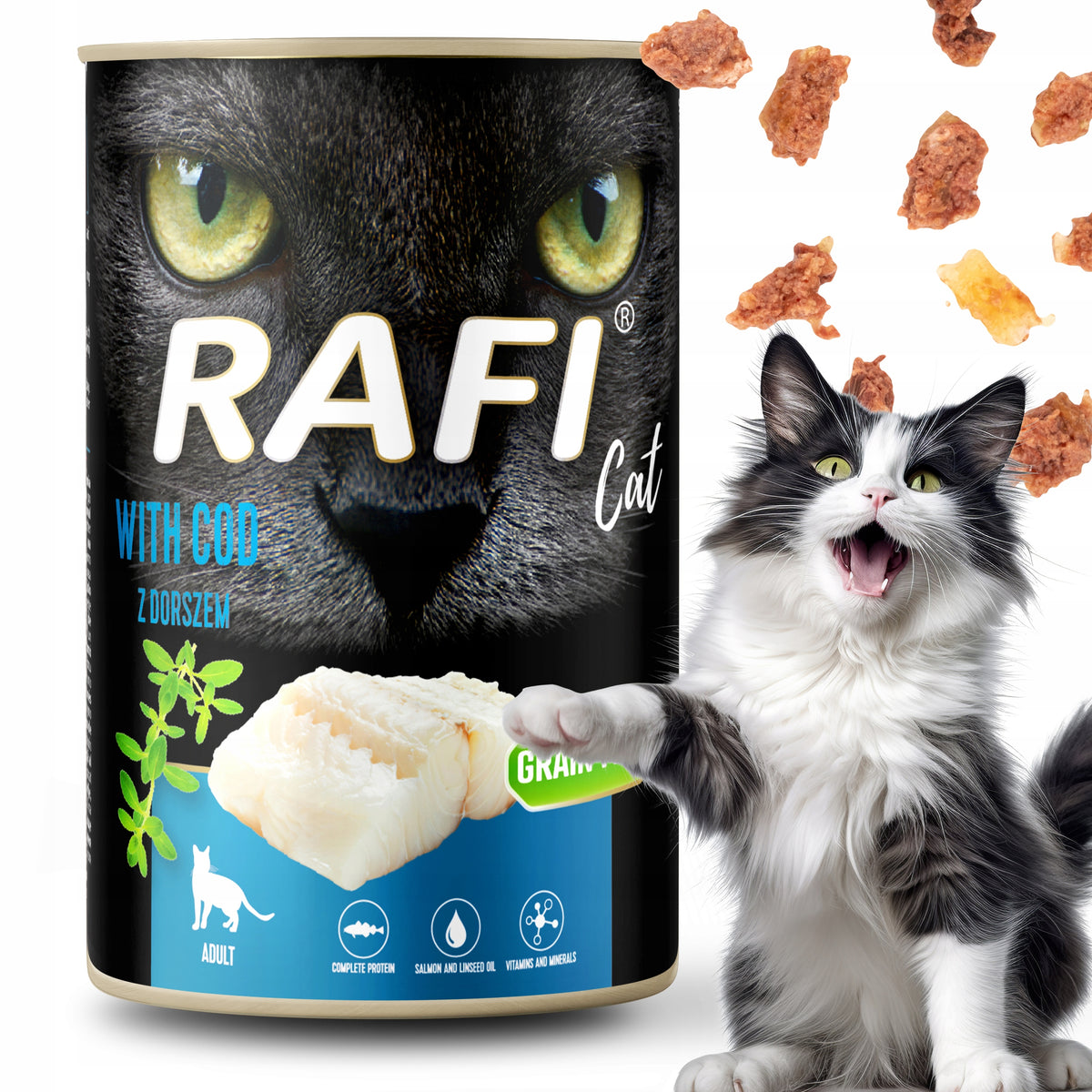 Rafi Mokra karma dla kota bezzbożowa 16 x 400 g w puszkach – mix smaków