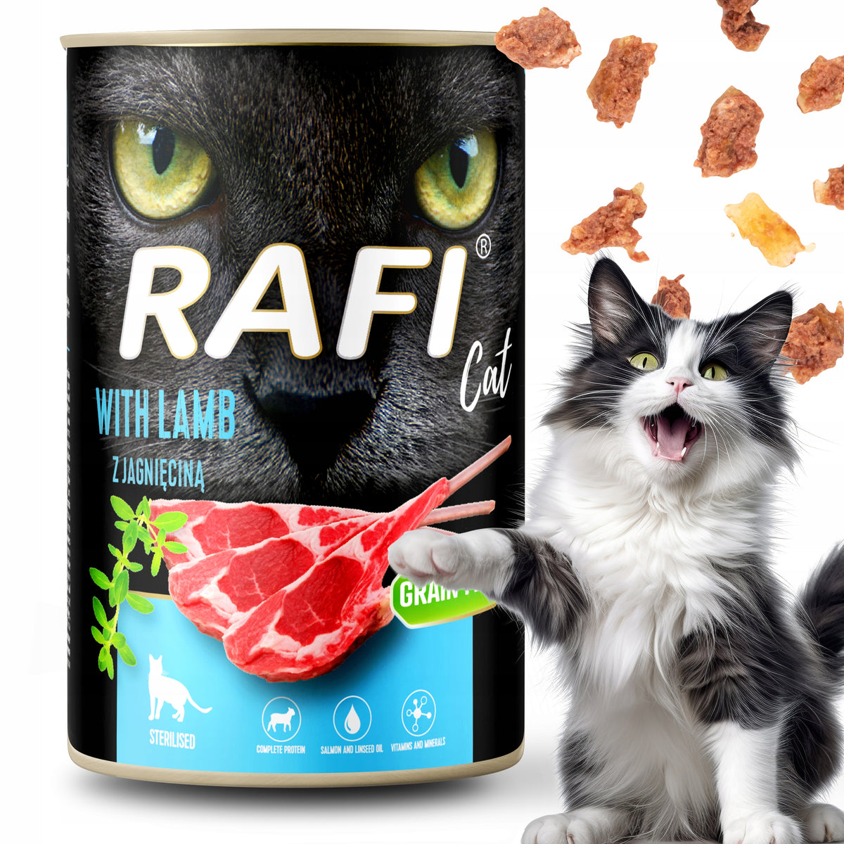 Rafi Mokra karma dla kota bezzbożowa 16 x 400 g w puszkach – mix smaków