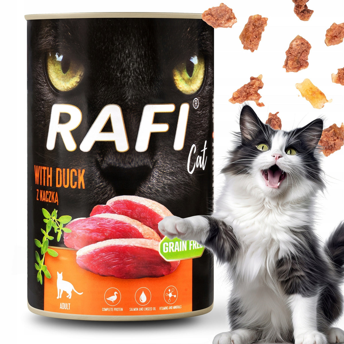 Rafi Mokra karma dla kota bezzbożowa 16 x 400 g w puszkach – mix smaków