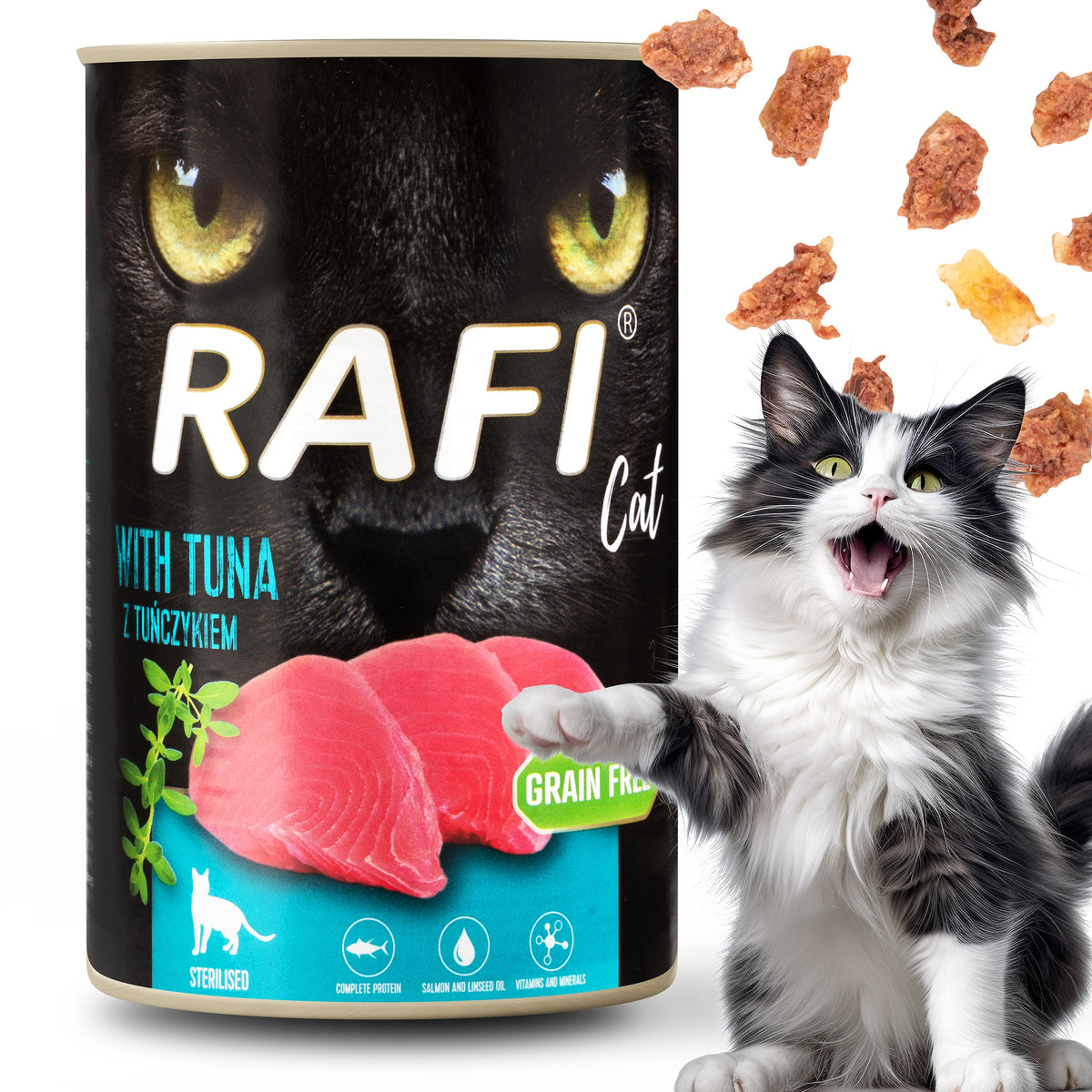 Rafi Mokra karma dla kota bezzbożowa 16 x 400 g w puszkach – mix smaków