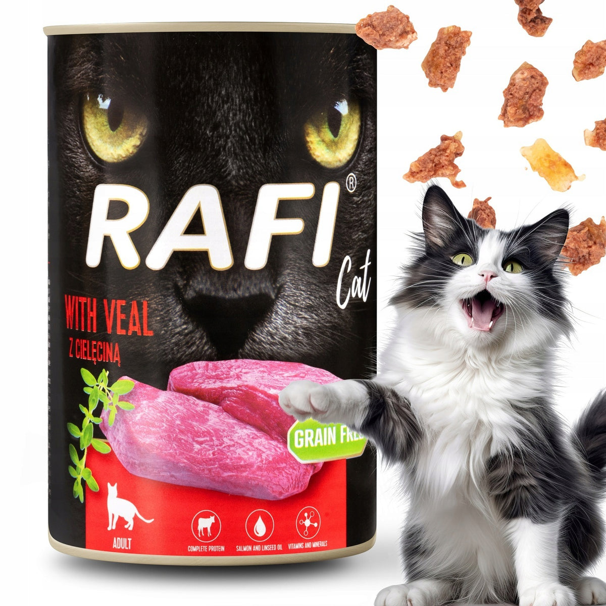 Rafi Mokra karma dla kota bezzbożowa 16 x 400 g w puszkach – mix smaków