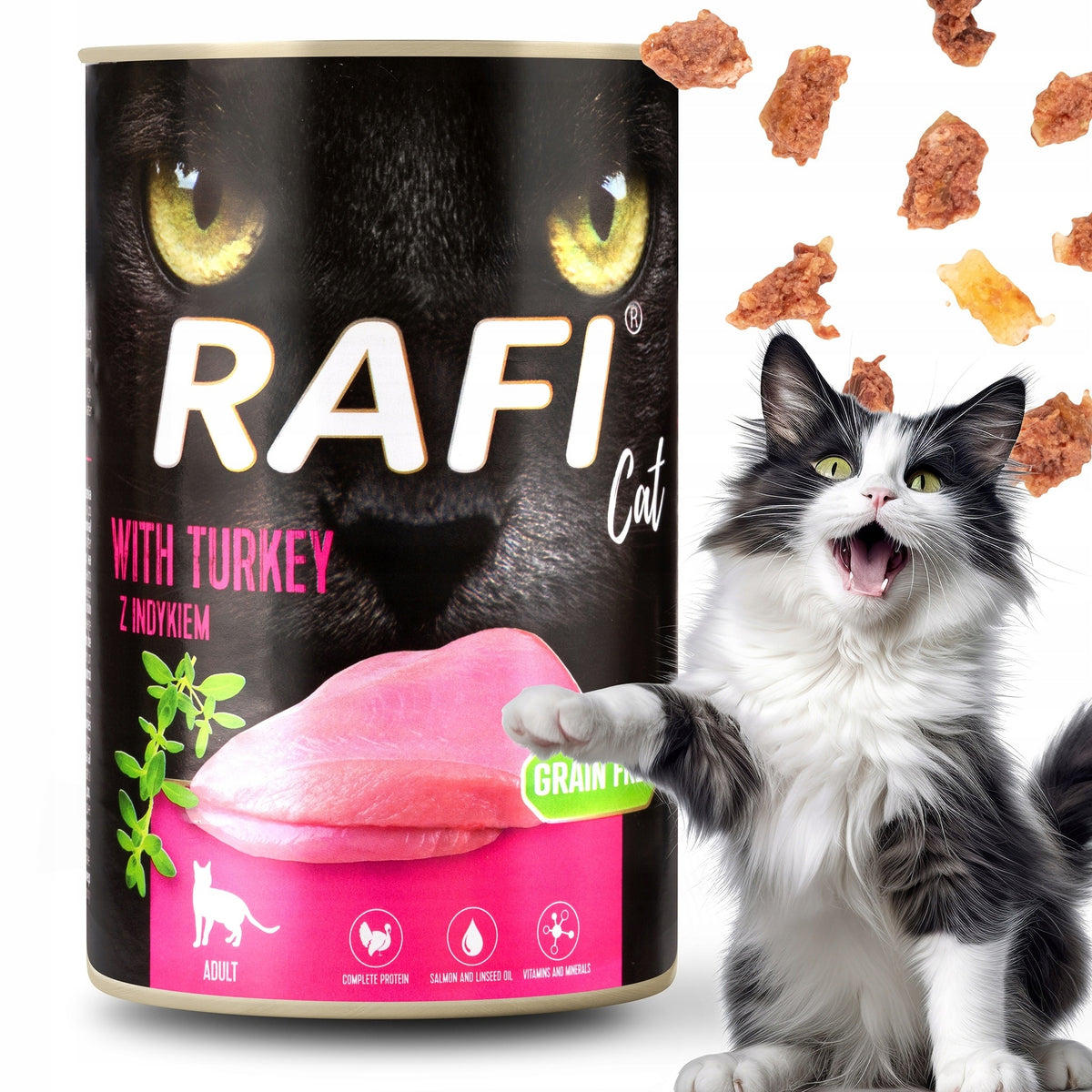 Rafi Mokra karma dla kota bezzbożowa 16 x 400 g w puszkach – mix smaków