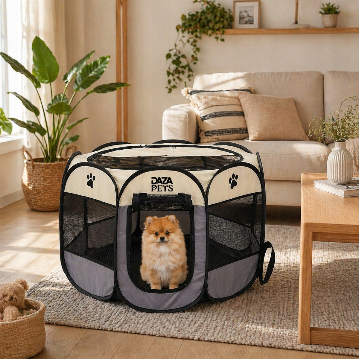DAZAPETS Kojec dla psa i kota składany 91x91x58 cm z siatką mesh – wodoodporny
