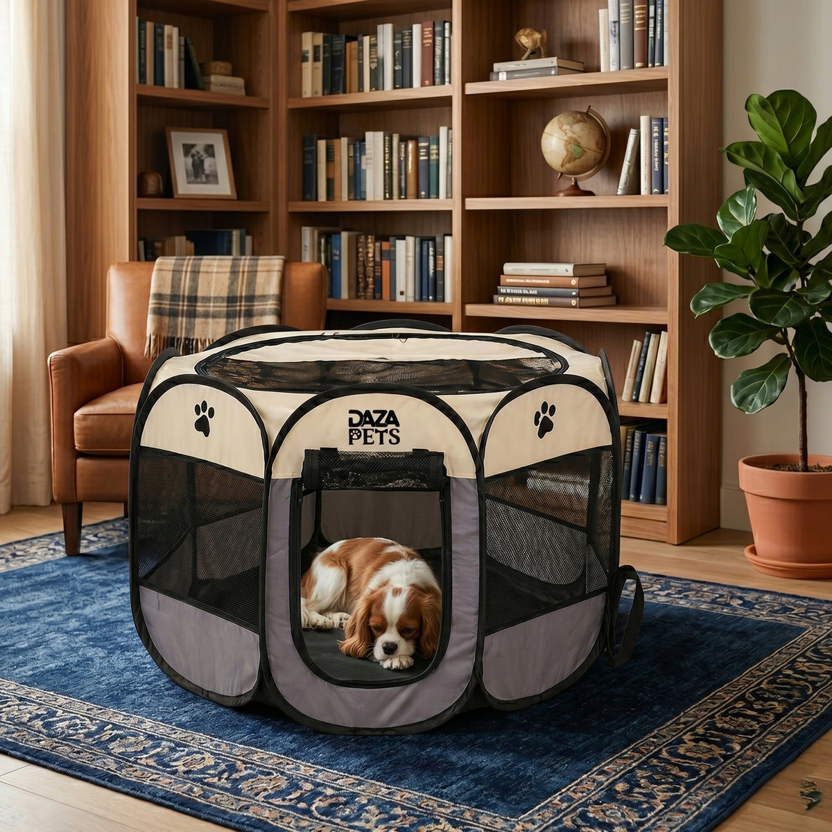 DAZAPETS Kojec dla psa i kota składany 91x91x58 cm z siatką mesh – wodoodporny