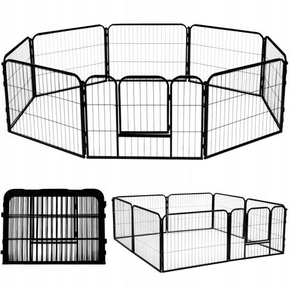 Springos Kojec dla psa i kota metalowy 160 x 160 x 60 cm, 8 ścianek, składany – czarny