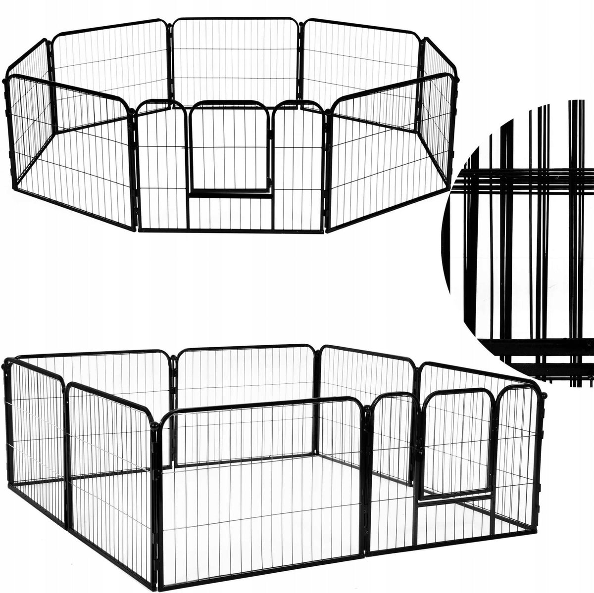 Springos Kojec dla psa i kota metalowy 160 x 160 x 60 cm, 8 ścianek, składany – czarny