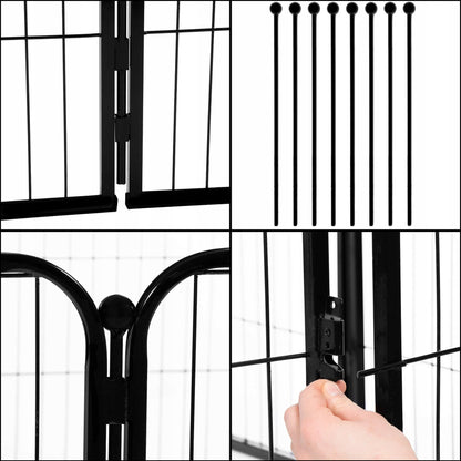 Springos Kojec dla psa i kota metalowy 160 x 160 x 60 cm, 8 ścianek, składany – czarny