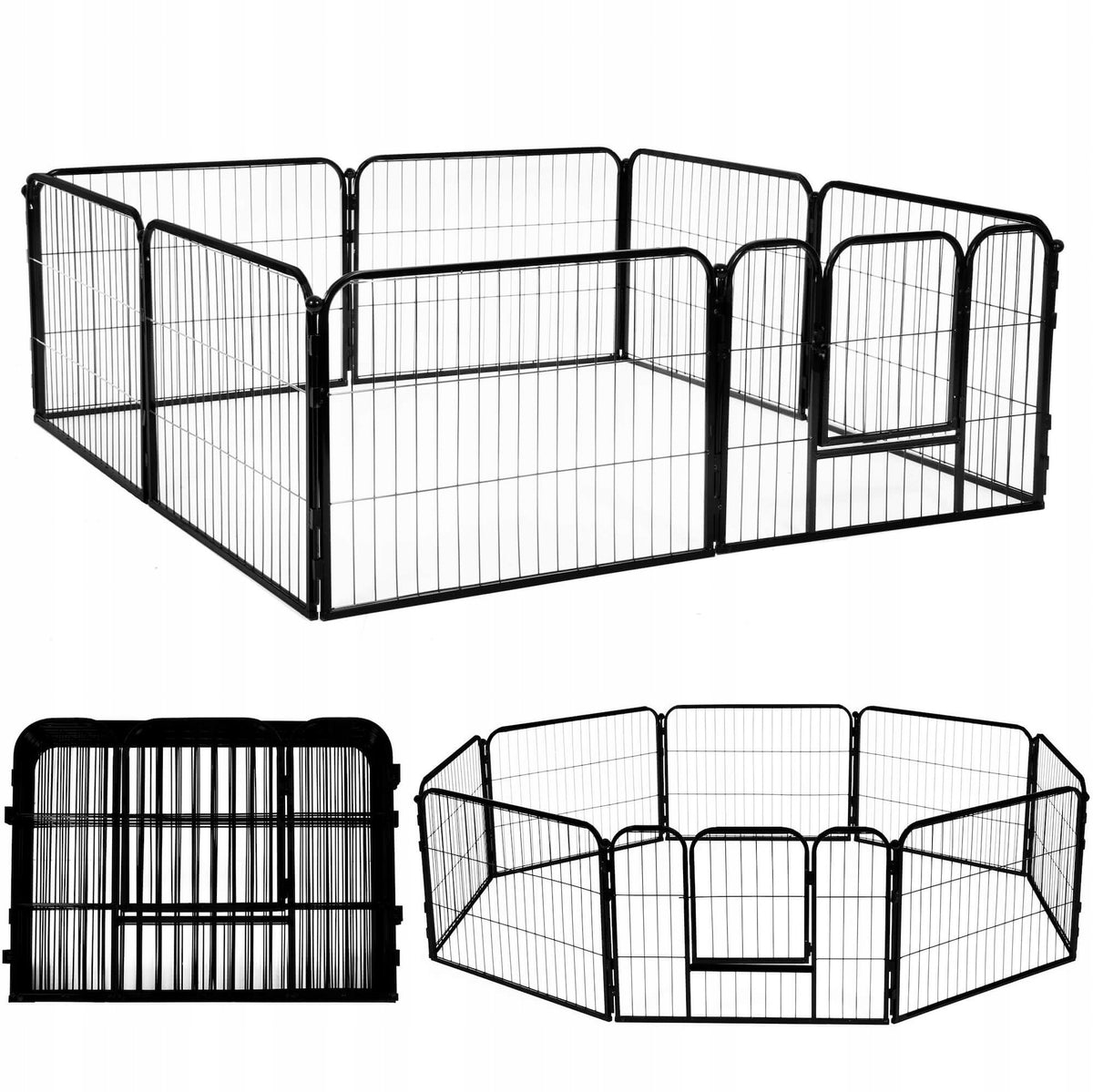 Springos Kojec dla psa i kota metalowy 160 x 160 x 60 cm, 8 ścianek, składany – czarny