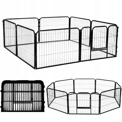 Springos Kojec dla psa i kota metalowy 160 x 160 x 60 cm, 8 ścianek, składany – czarny