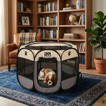 DAZAPETS Kojec dla psa i kota składany 91 x 91 x 58 cm z podłogą, wodoodporny – dwa wejścia