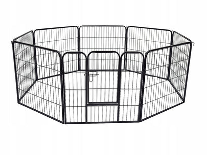Metalowy kojec dla psa 8 elementów 80 cm, składany wybieg z drzwiczkami – czarny
