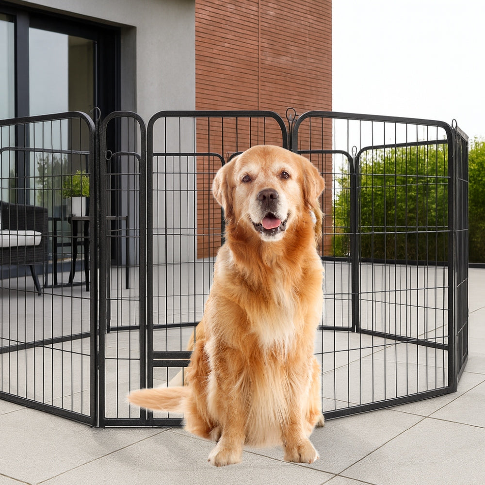 Vendomia Kojec dla psa metalowy 108 x 108 x 114 cm, modułowy, 8 paneli – czarny mat