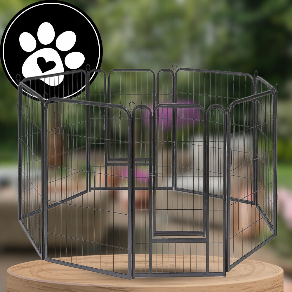 Vendomia Kojec dla psa metalowy 108 x 108 x 114 cm, modułowy, 8 paneli – czarny mat
