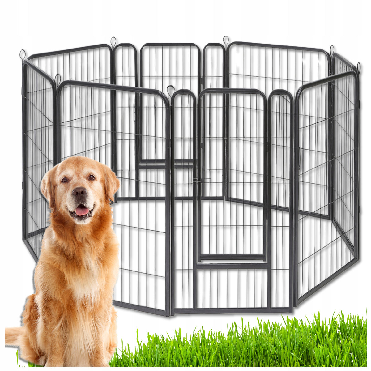 Vendomia Kojec dla psa metalowy 108 x 108 x 114 cm, modułowy, 8 paneli – czarny mat