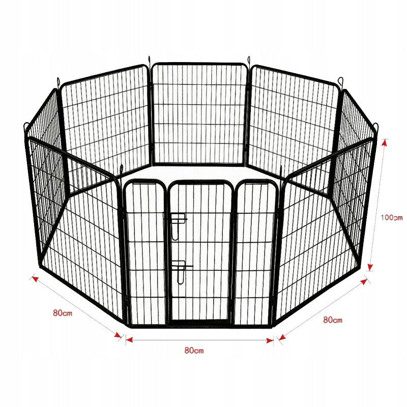 Kojec dla psa metalowy 8 elementów 80 x 100 cm, wybieg na zewnątrz ze stali – czarny