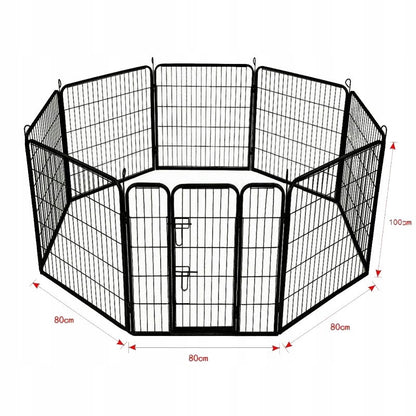 Kojec dla psa metalowy 8 elementów 80 x 100 cm, wybieg na zewnątrz ze stali – czarny
