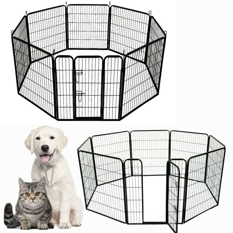 Kojec dla psa metalowy 8 elementów 80 x 100 cm, wybieg na zewnątrz ze stali – czarny