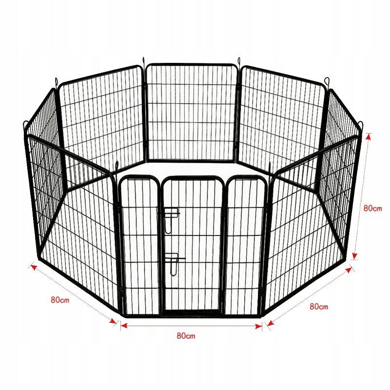 Kojec dla psa metalowy 80 x 80 cm, 8 elementów, zagroda dla szczeniąt i królików – czarny