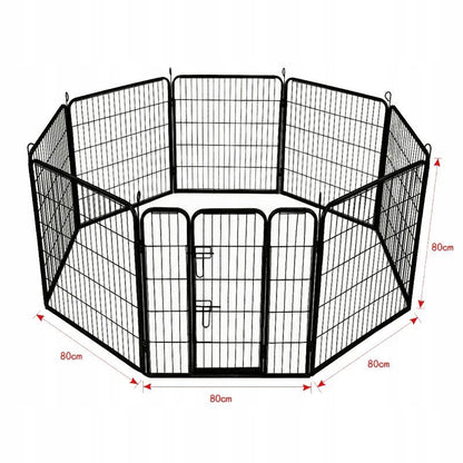 Kojec dla psa metalowy 80 x 80 cm, 8 elementów, zagroda dla szczeniąt i królików – czarny
