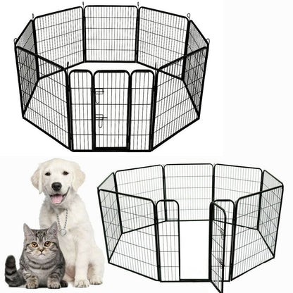 Kojec dla psa metalowy 80 x 80 cm, 8 elementów, zagroda dla szczeniąt i królików – czarny