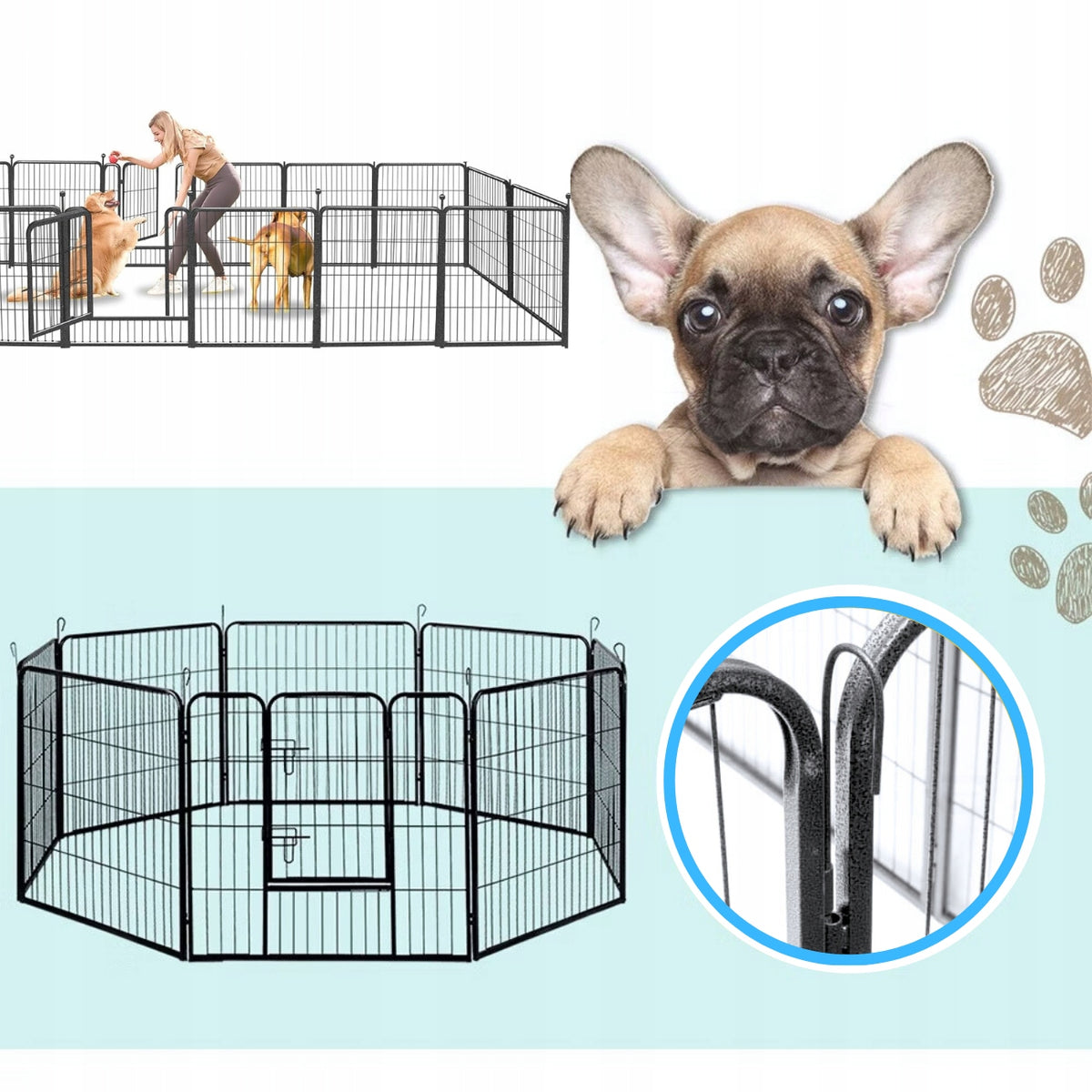 Oh!Dog Kojec modułowy dla psa 80 cm metalowy – 8 elementów, wybieg na zewnątrz