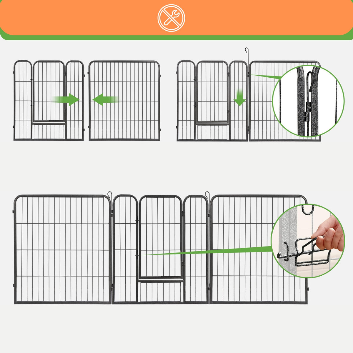 Oh!Dog Kojec modułowy dla psa 80 cm metalowy – 8 elementów, wybieg na zewnątrz