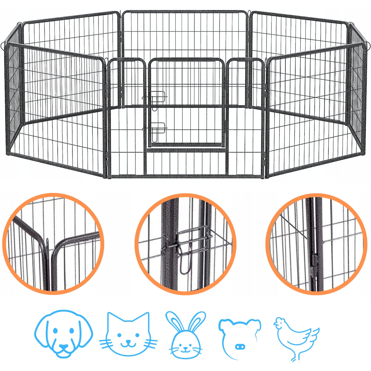 Oh!Dog Kojec modułowy dla psa 80 cm metalowy – 8 elementów, wybieg na zewnątrz