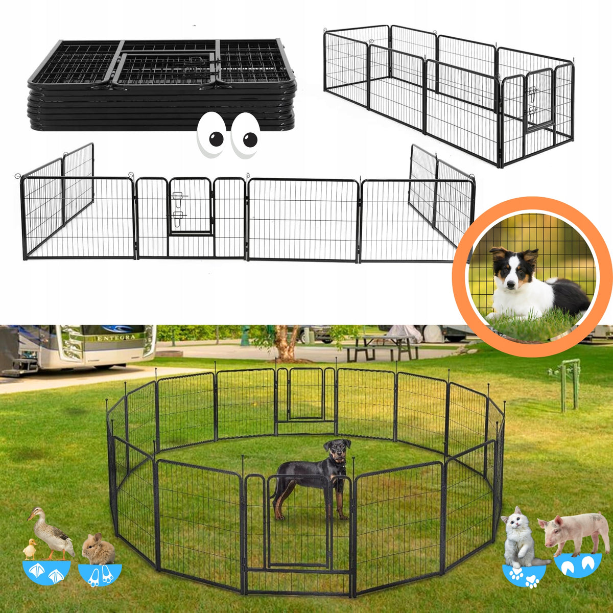 Oh!Dog Kojec modułowy dla psa 80 cm metalowy – 8 elementów, wybieg na zewnątrz