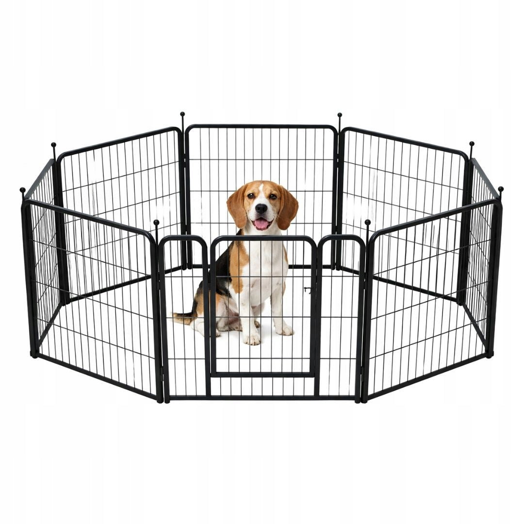 Kojec dla psa metalowy 8 paneli 80 x 78 cm z drzwiczkami – modułowy wybieg, czarny