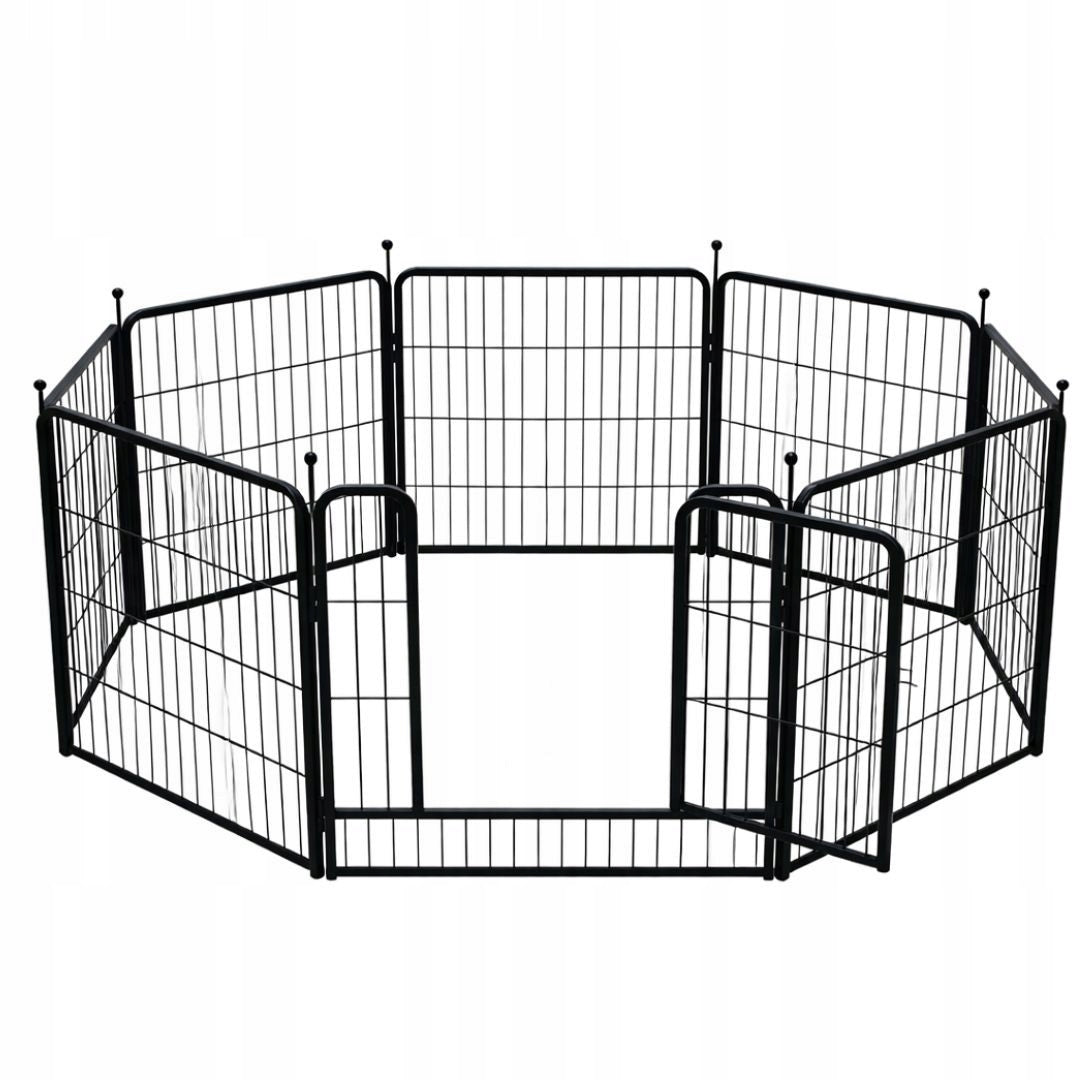 Kojec dla psa metalowy 8 paneli 80 x 78 cm z drzwiczkami – modułowy wybieg, czarny